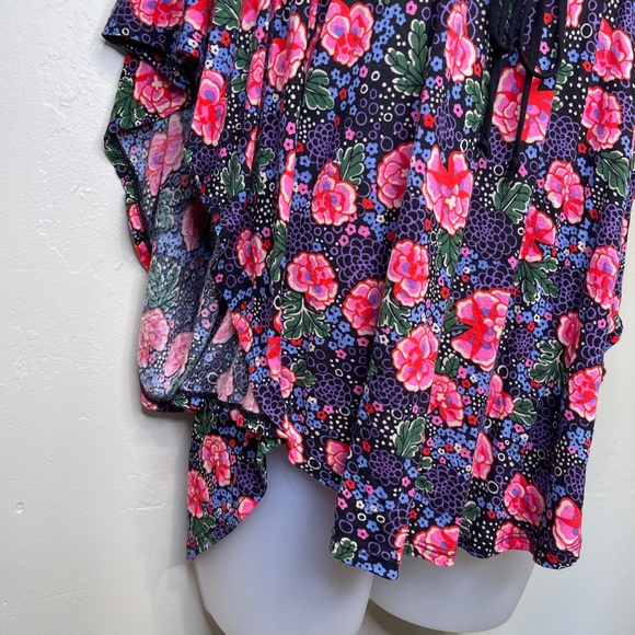 Ric Rac | Anthro Floral Print Dolman Flutter Sleeve Floaty Boho Batwing Blouse - Picture 8 of 15